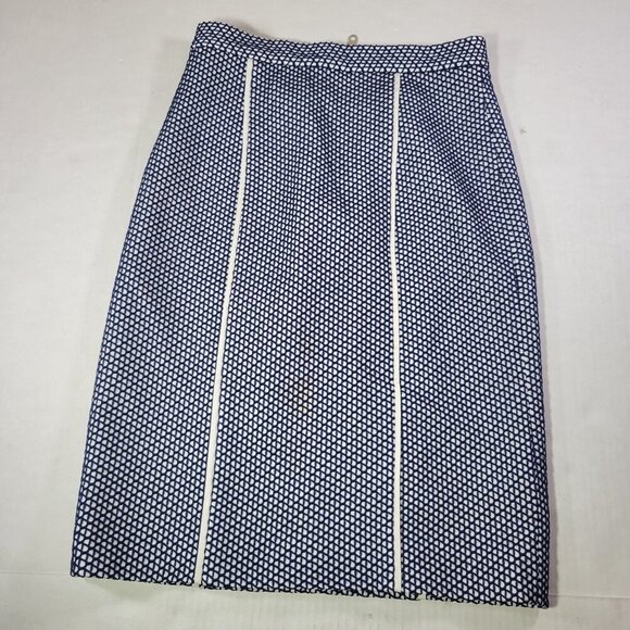 Rebecca Minkoff Professional Navy & White Silk Geometric Pencil Skirt Size 0 - Picture 1 of 7
